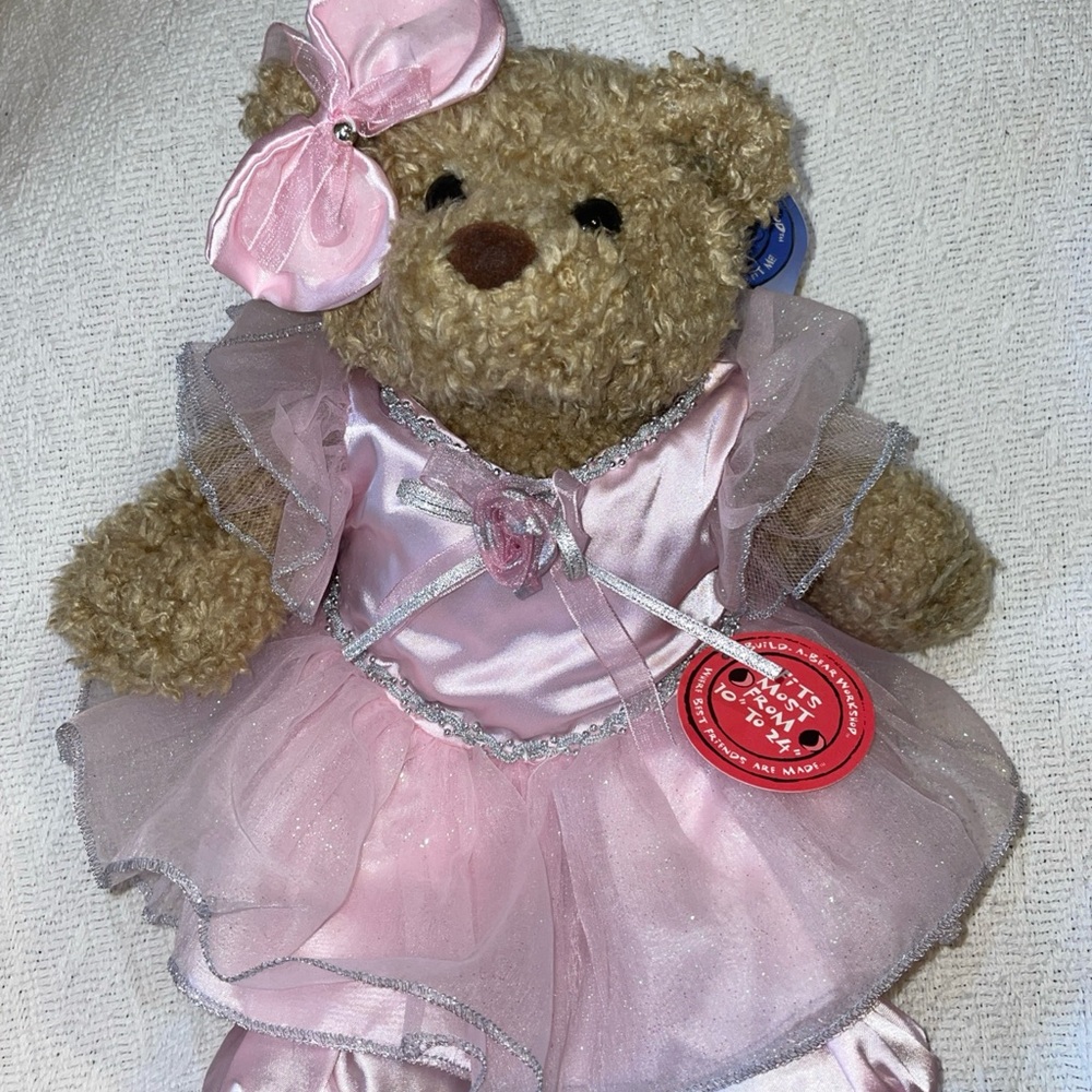 VTG Build A Bear Curly Tan Brown Plush Teddy 15” Faux Leather Paws Retired 1997